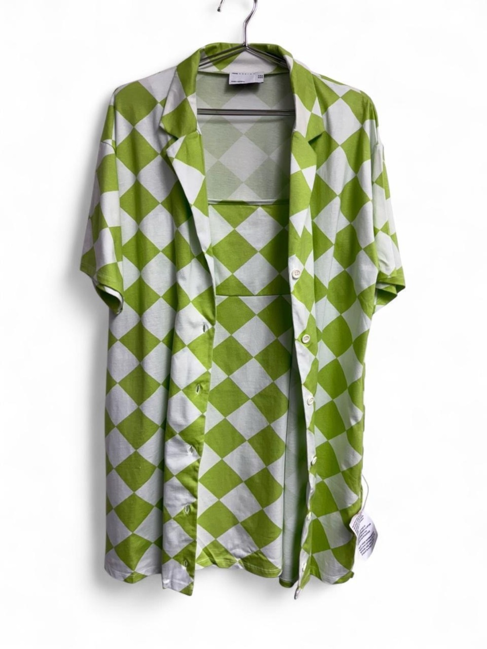 ASOS Green and White Diamond-Pattern Mini Dress